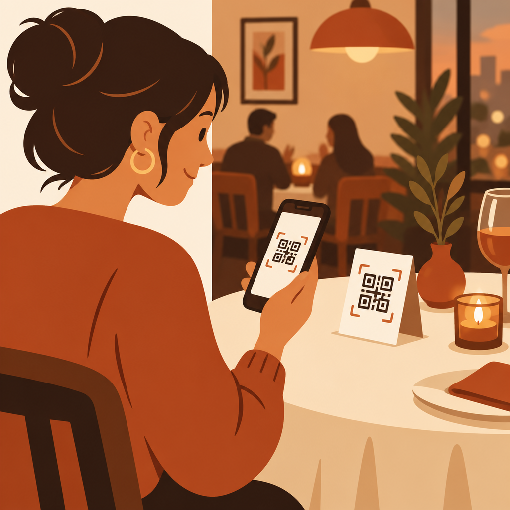 A guest scans the QR code at the table