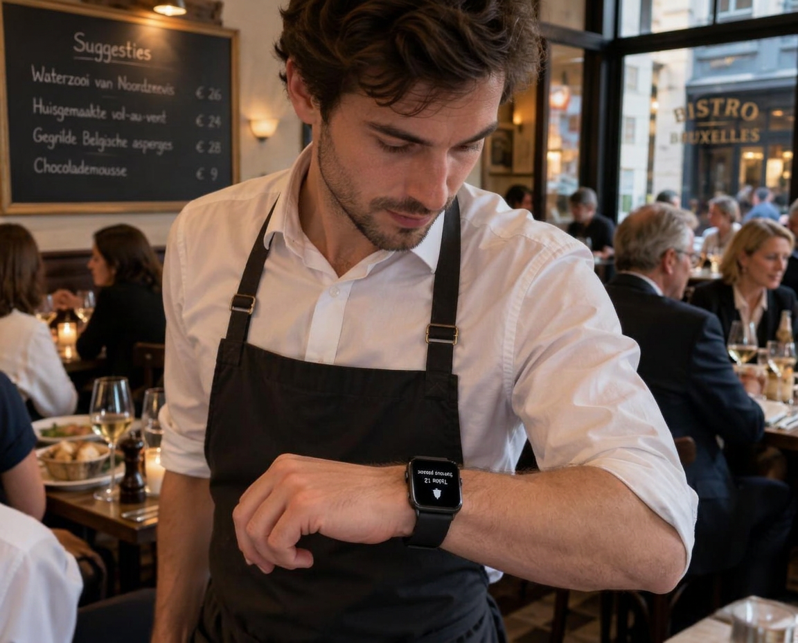 A table request reaches the team, with a notification mirrored to a compatible smartwatch.